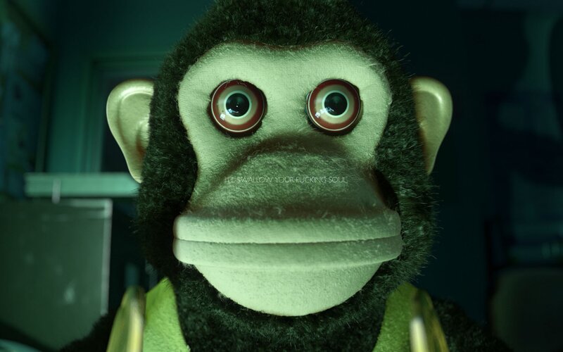monkey puppet with threatening text