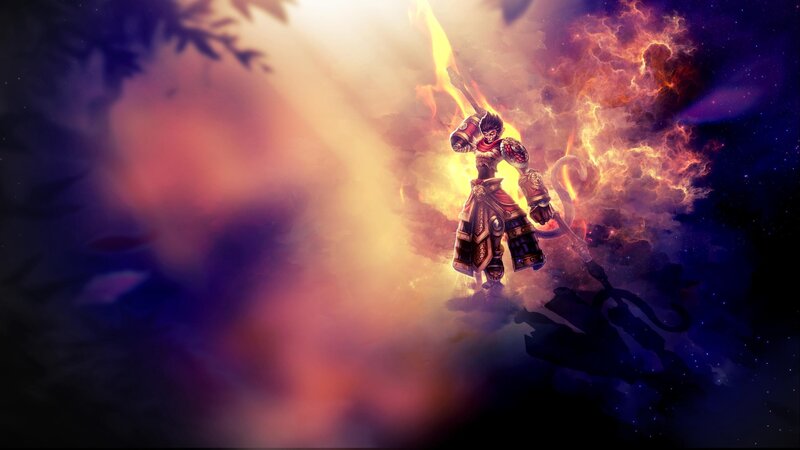 Monkey Warrior with Staff — Orange, Dramatic, Digital Art, Flames