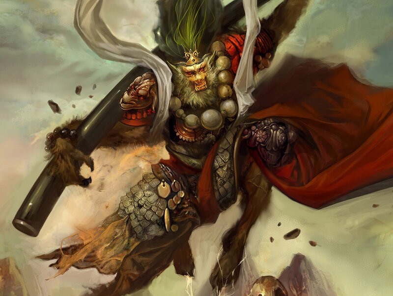 Monkey Warrior with Staff — Red