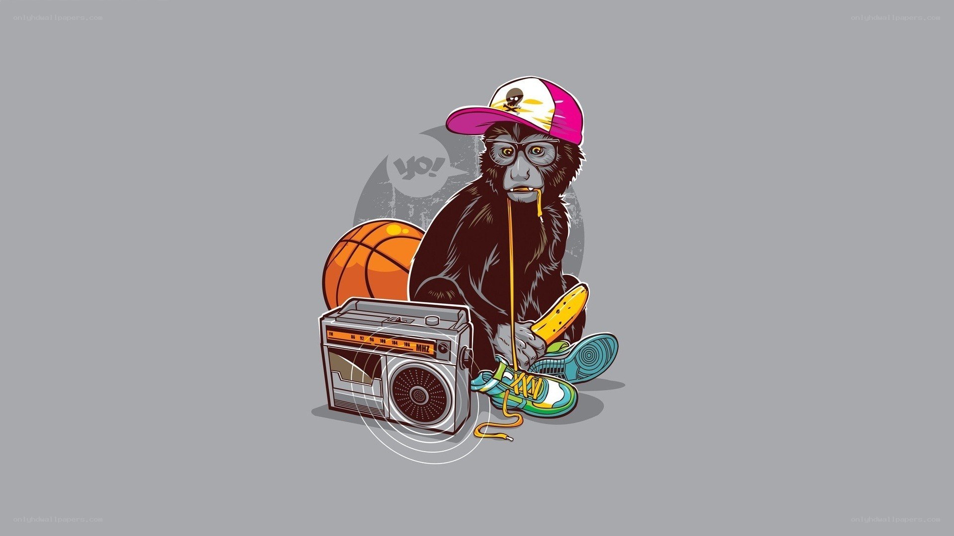 monkey with boombox and basketball