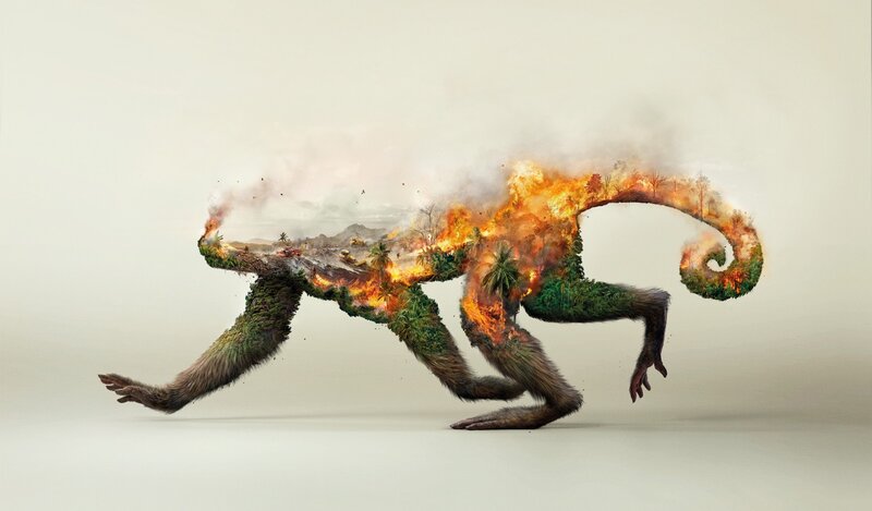 Monkey with Burning Landscape