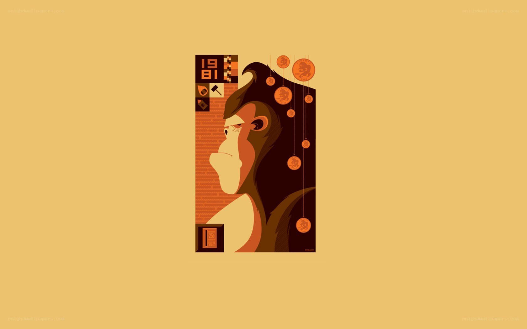 Monkey with coins illustration