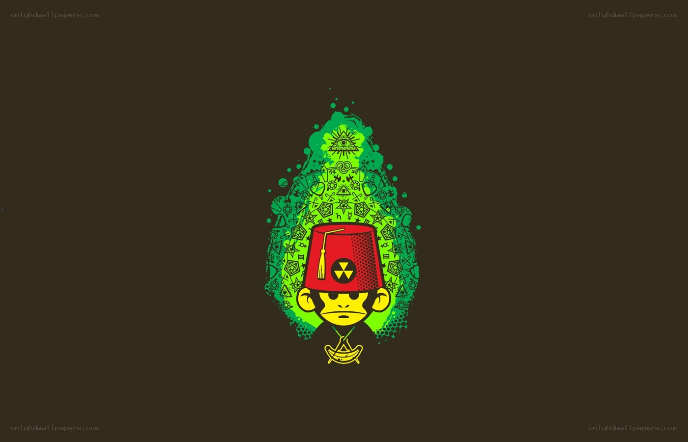 monkey with fez and symbols