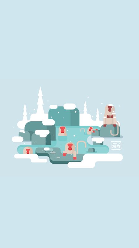 Monkeys in Hot Spring — Light Blue
