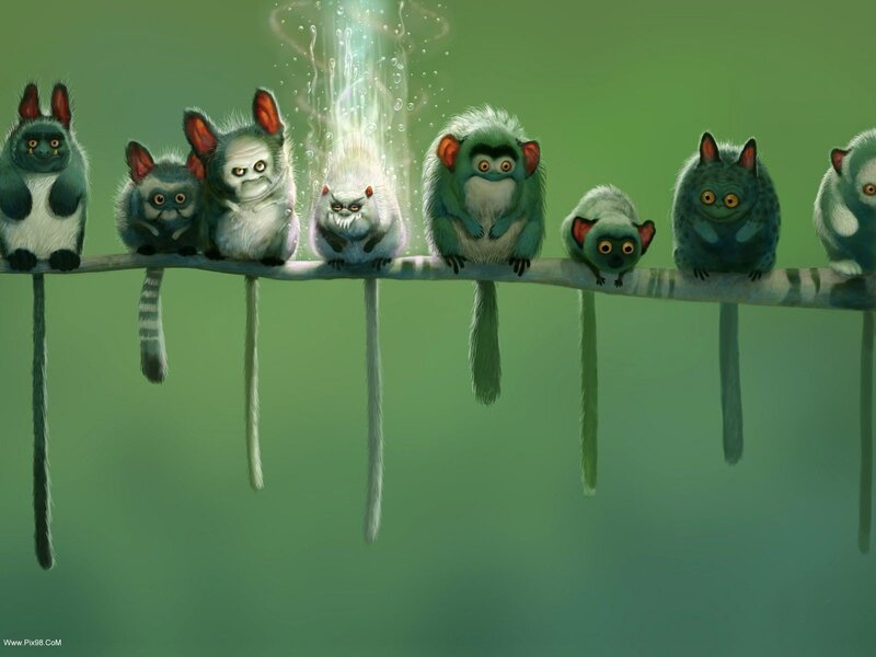 Monkeys on a Branch — Green, Whimsical