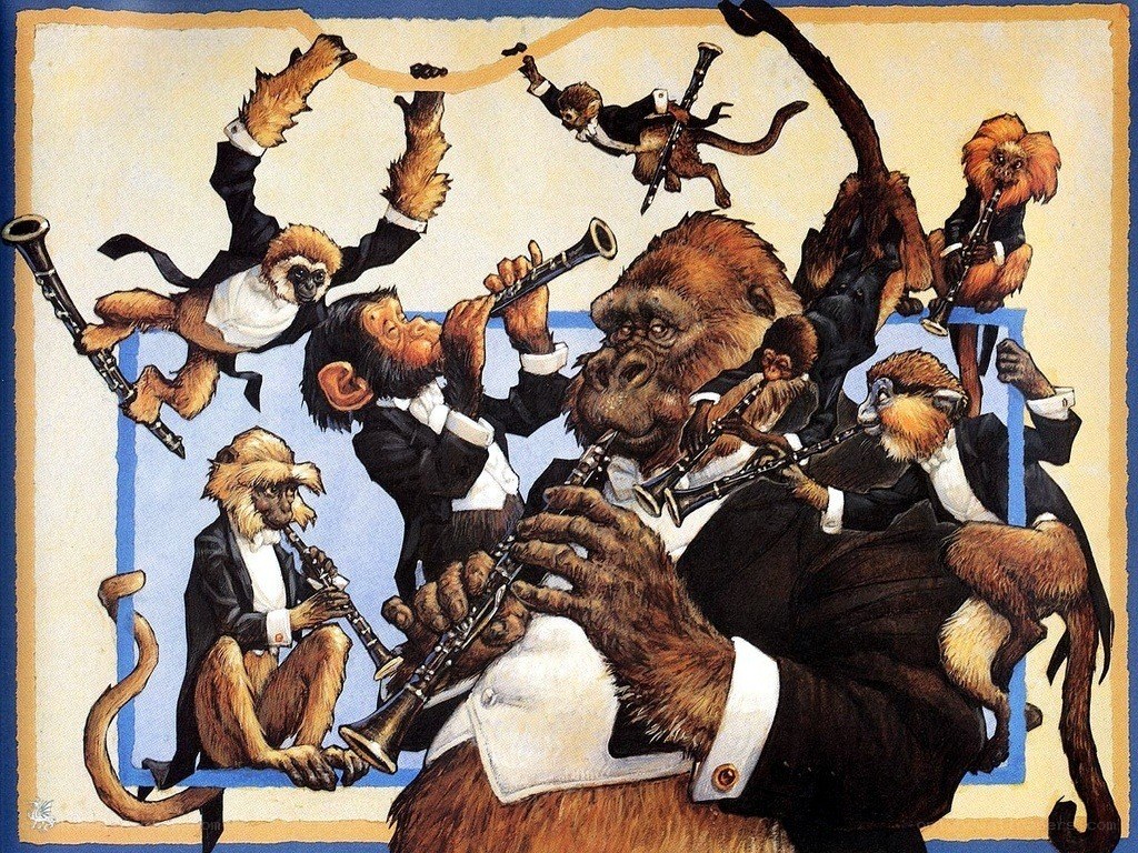 Monkeys playing clarinets