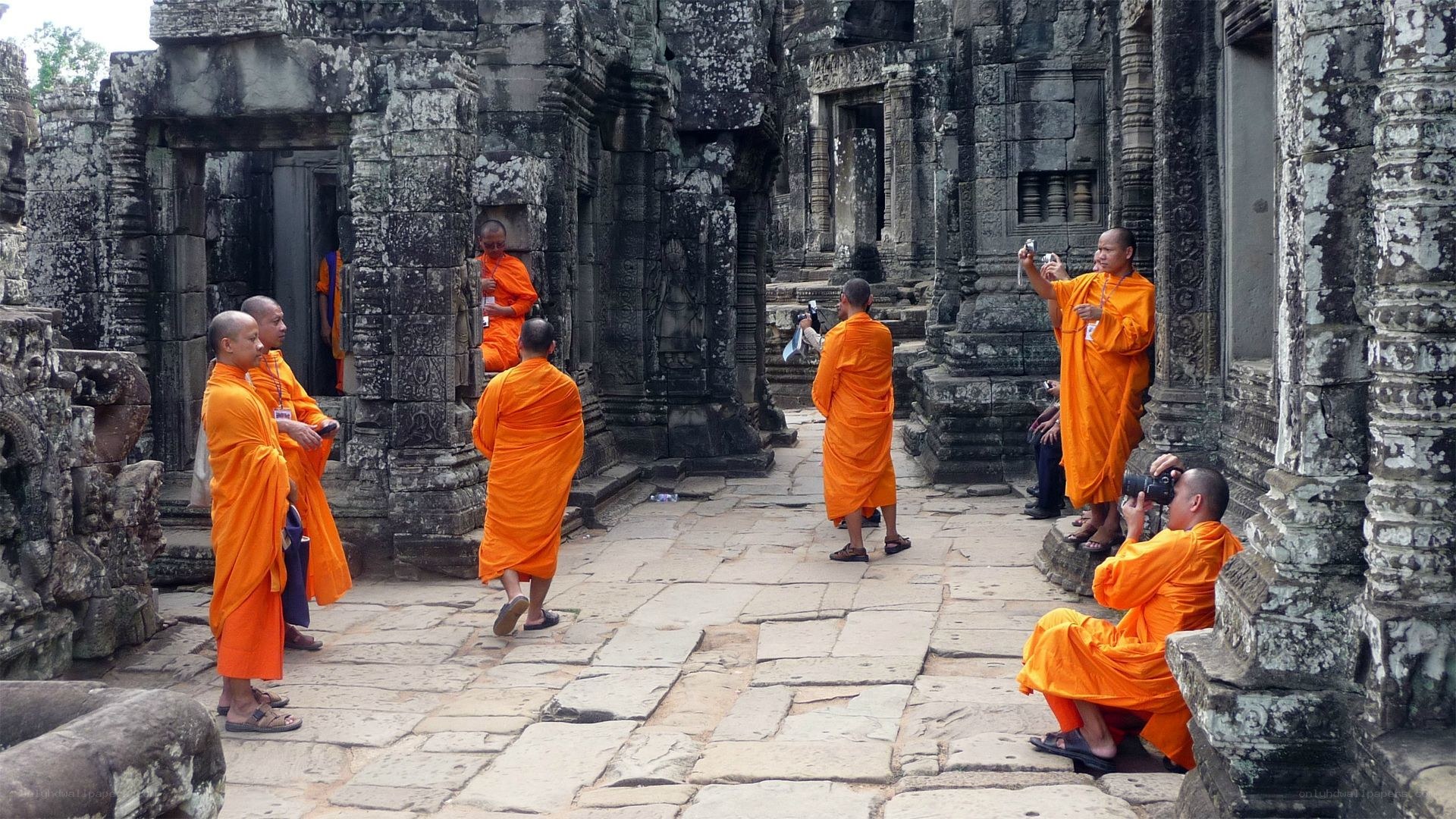 Monks at ancient temple
