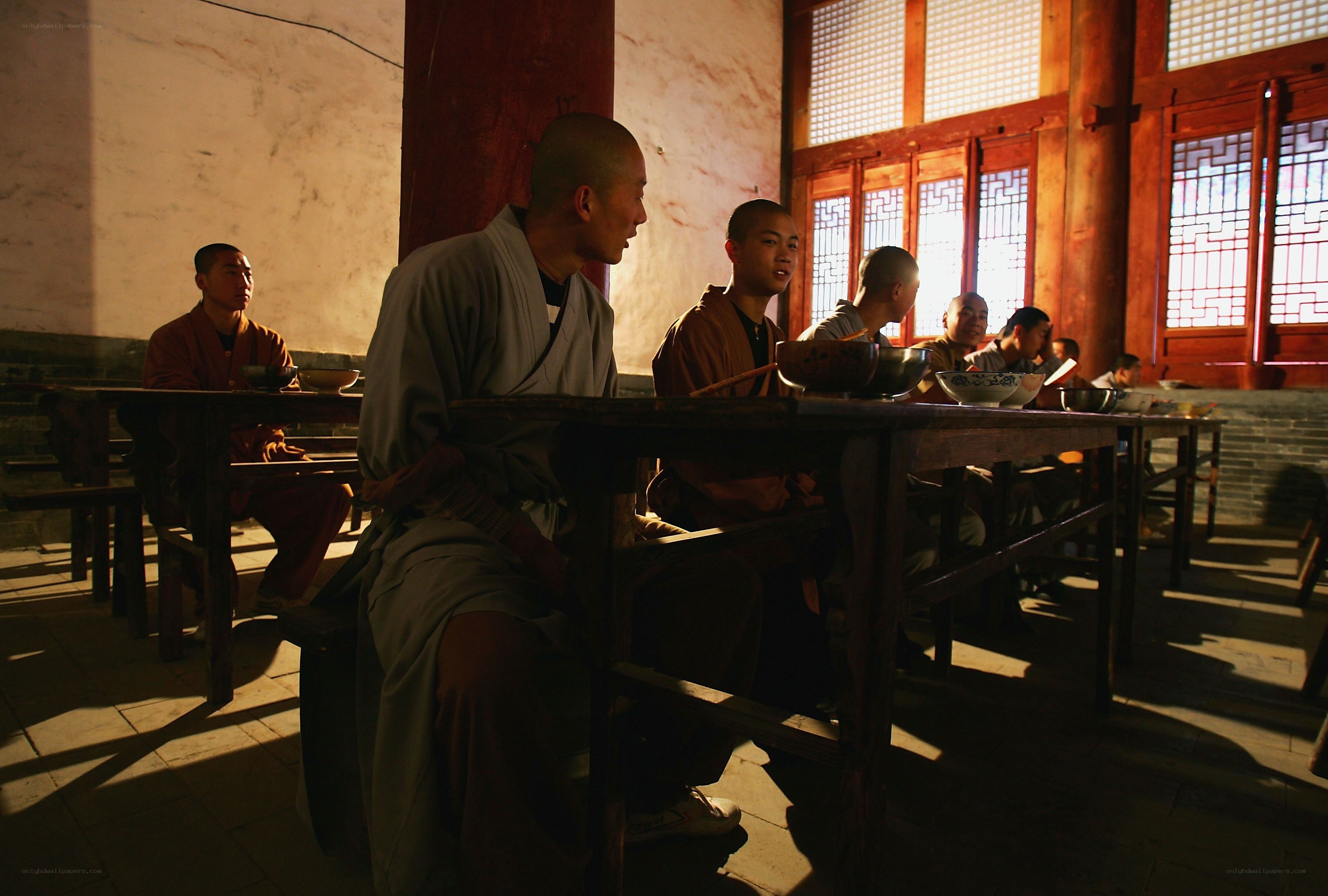 Monks in a temple dining hall