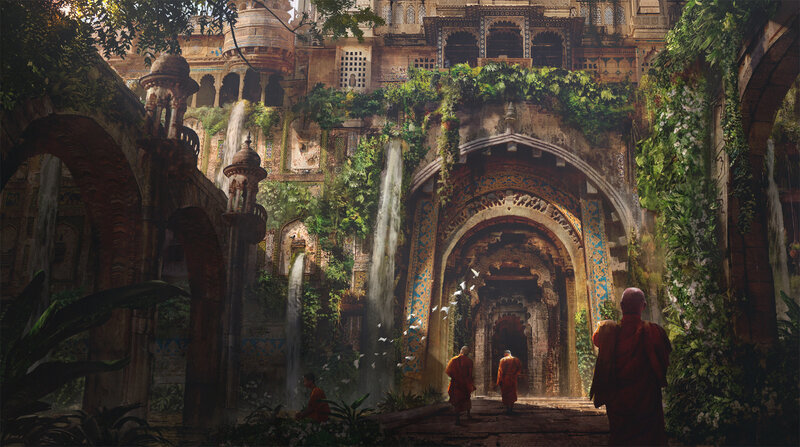 Monks in Ancient Ruins — Brown
