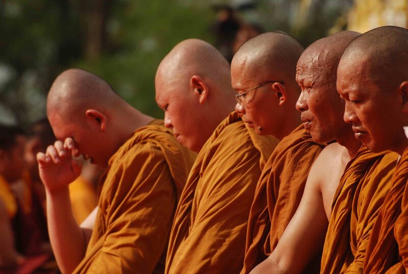 Monks in Orange Robes — Serene, Afternoon