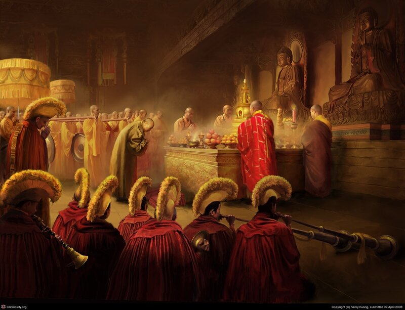 Monks in Temple Ceremony