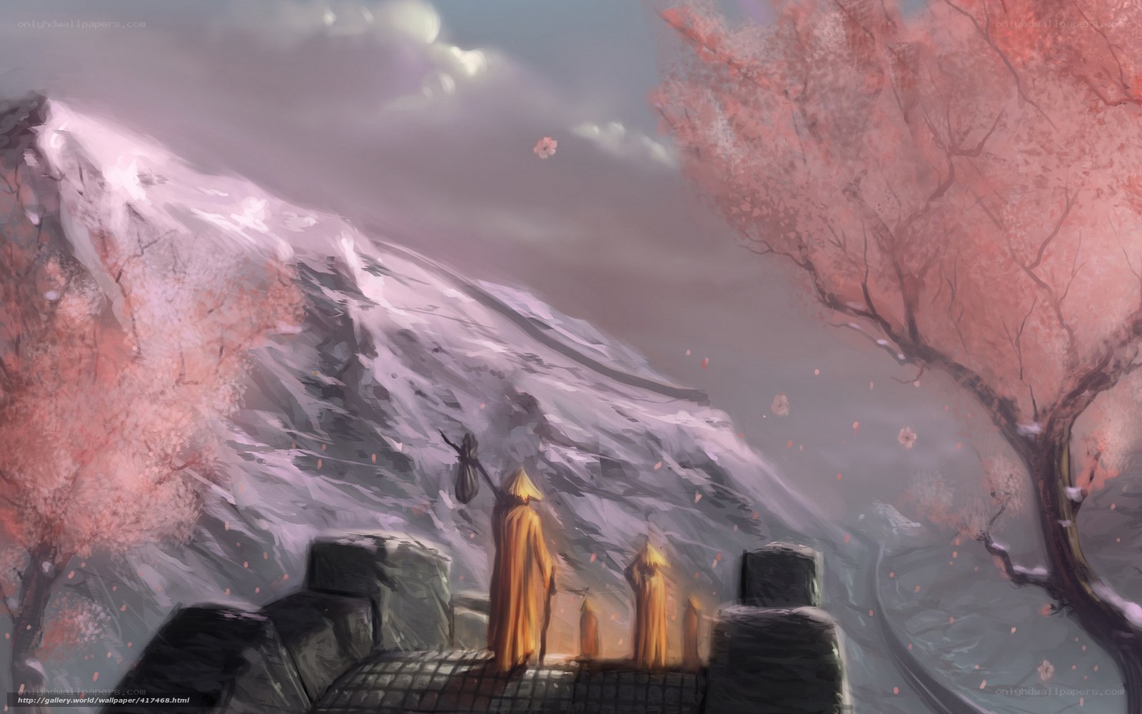 Monks on a snowy mountain