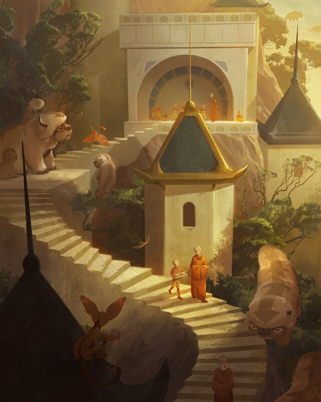 Monks on Temple Stairs