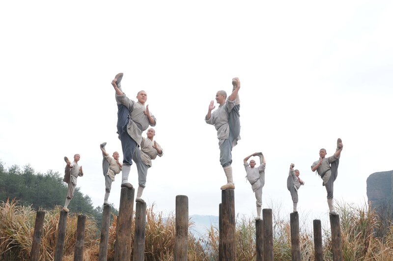 Monks practicing martial arts