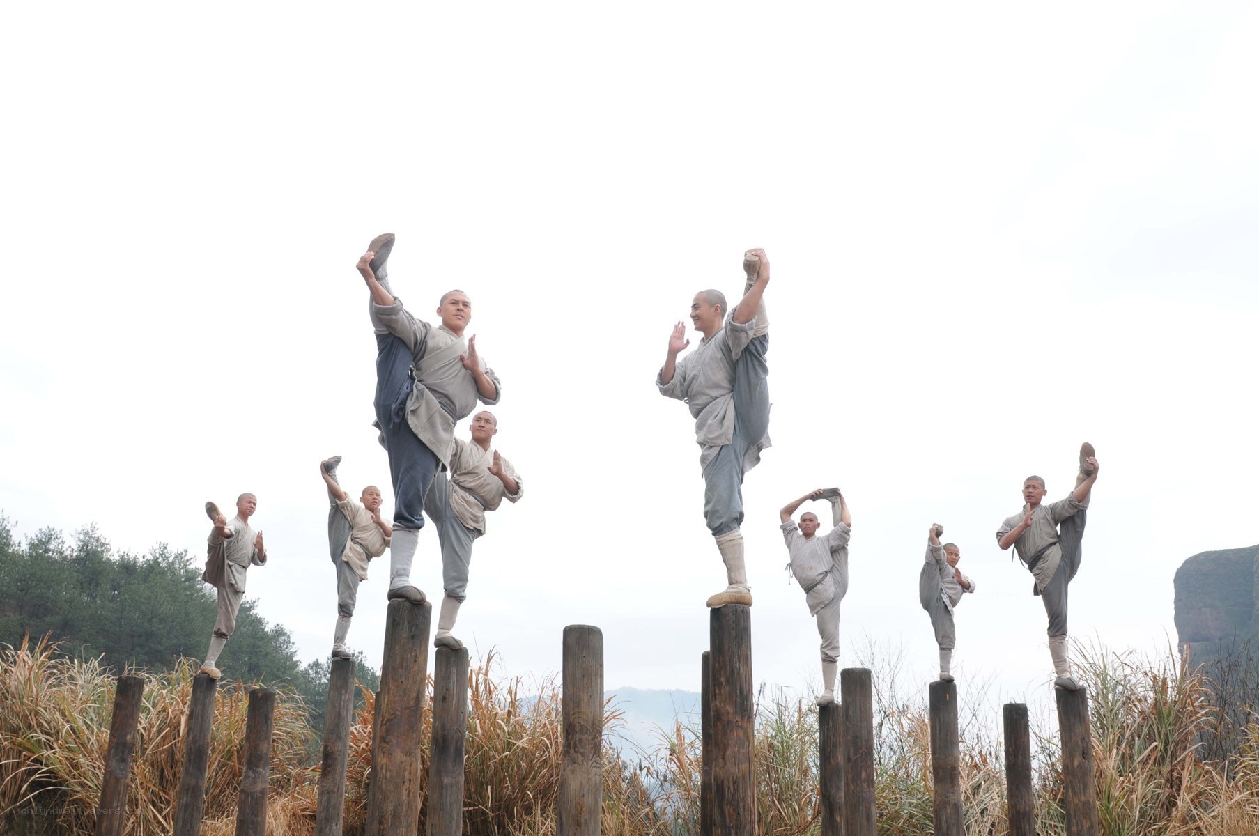 Monks practicing martial arts