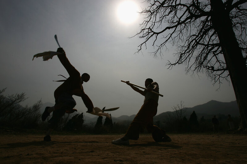 Monks Practicing Martial Arts — Brown, Dramatic
