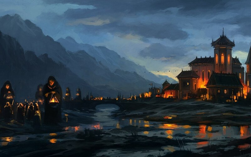 Monks with Lanterns