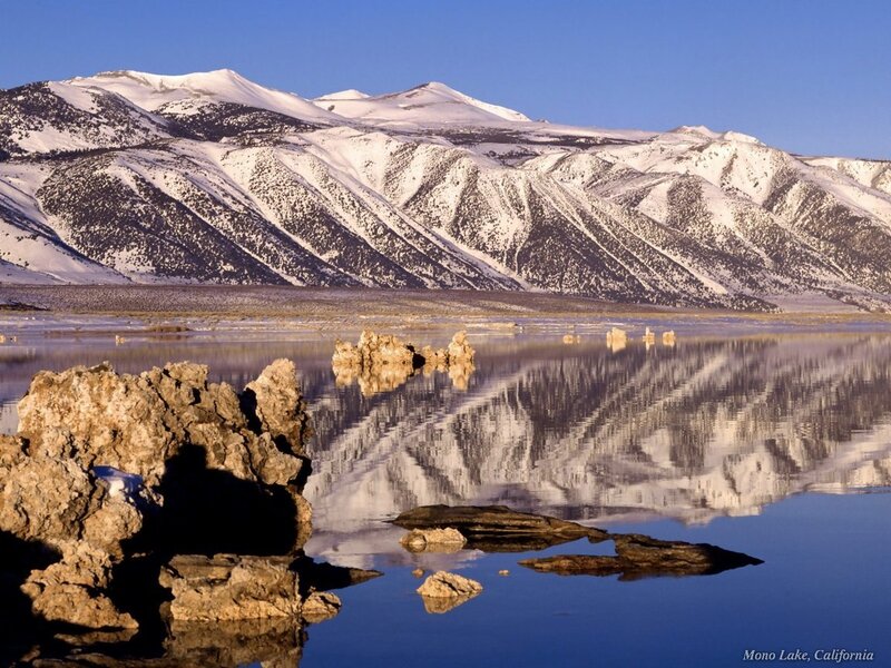 Mono Lake with snow-capped mountains