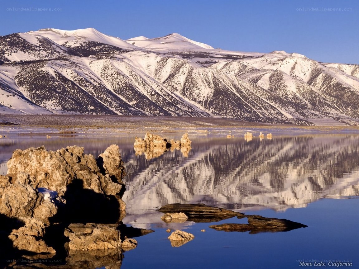 Mono Lake with snow-capped mountains