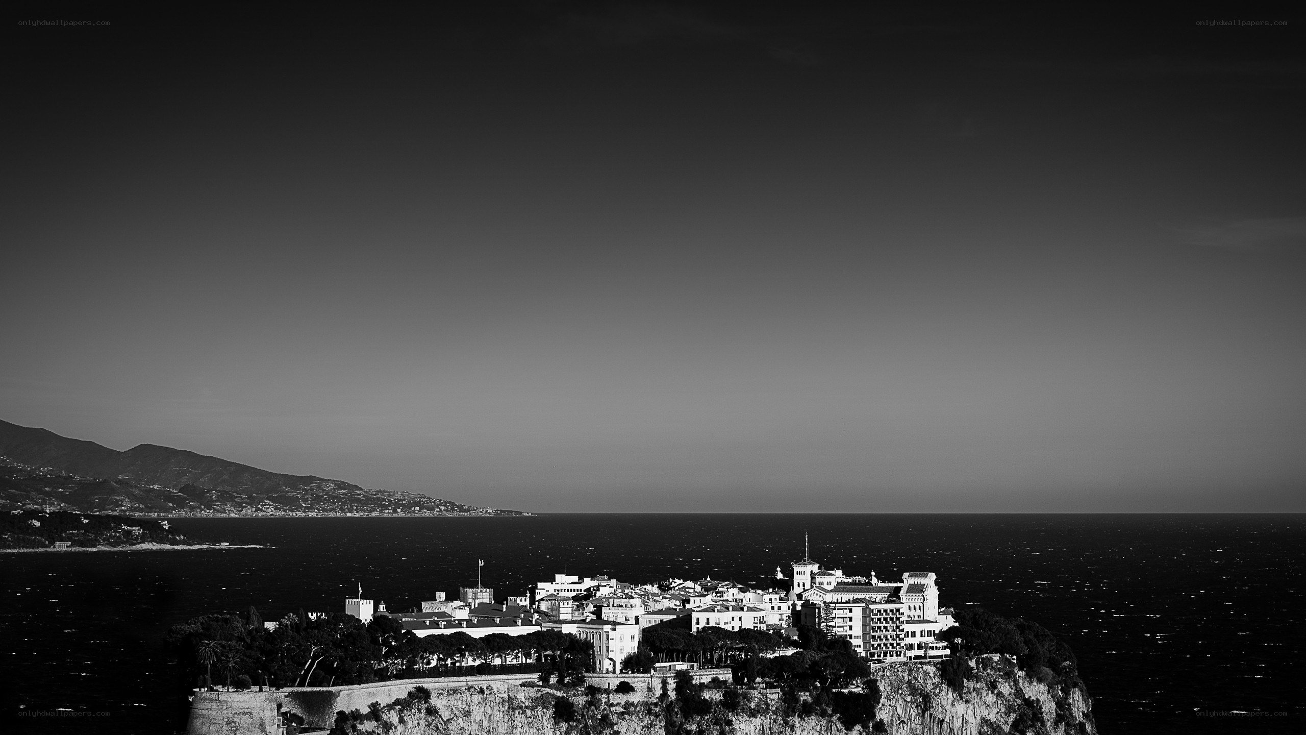 Monochrome coastal town view