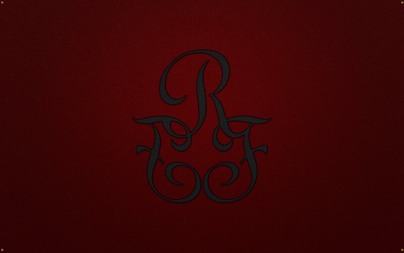 monogram logo on red background