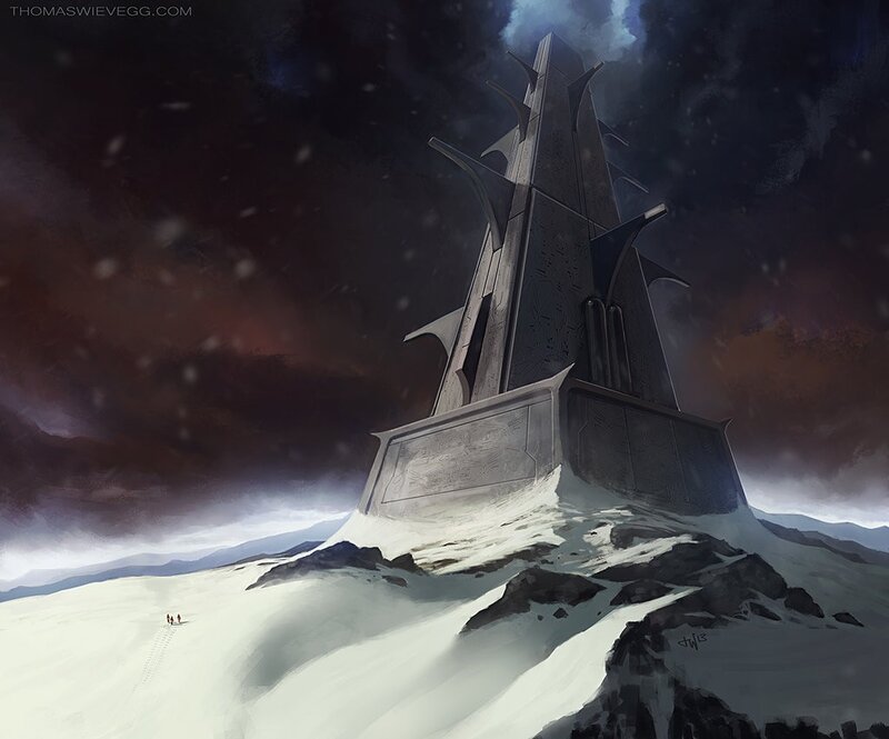 Monolith in a snowy landscape