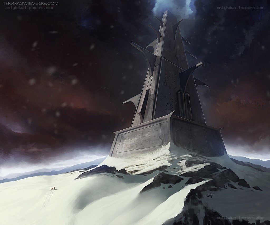 Monolith in a snowy landscape