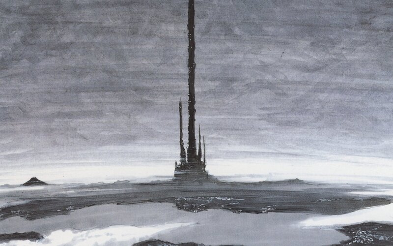 monolithic structure in desolate landscape