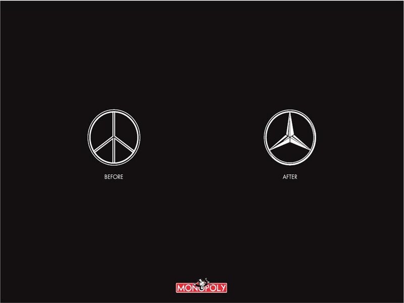 Monopoly ad with peace symbol