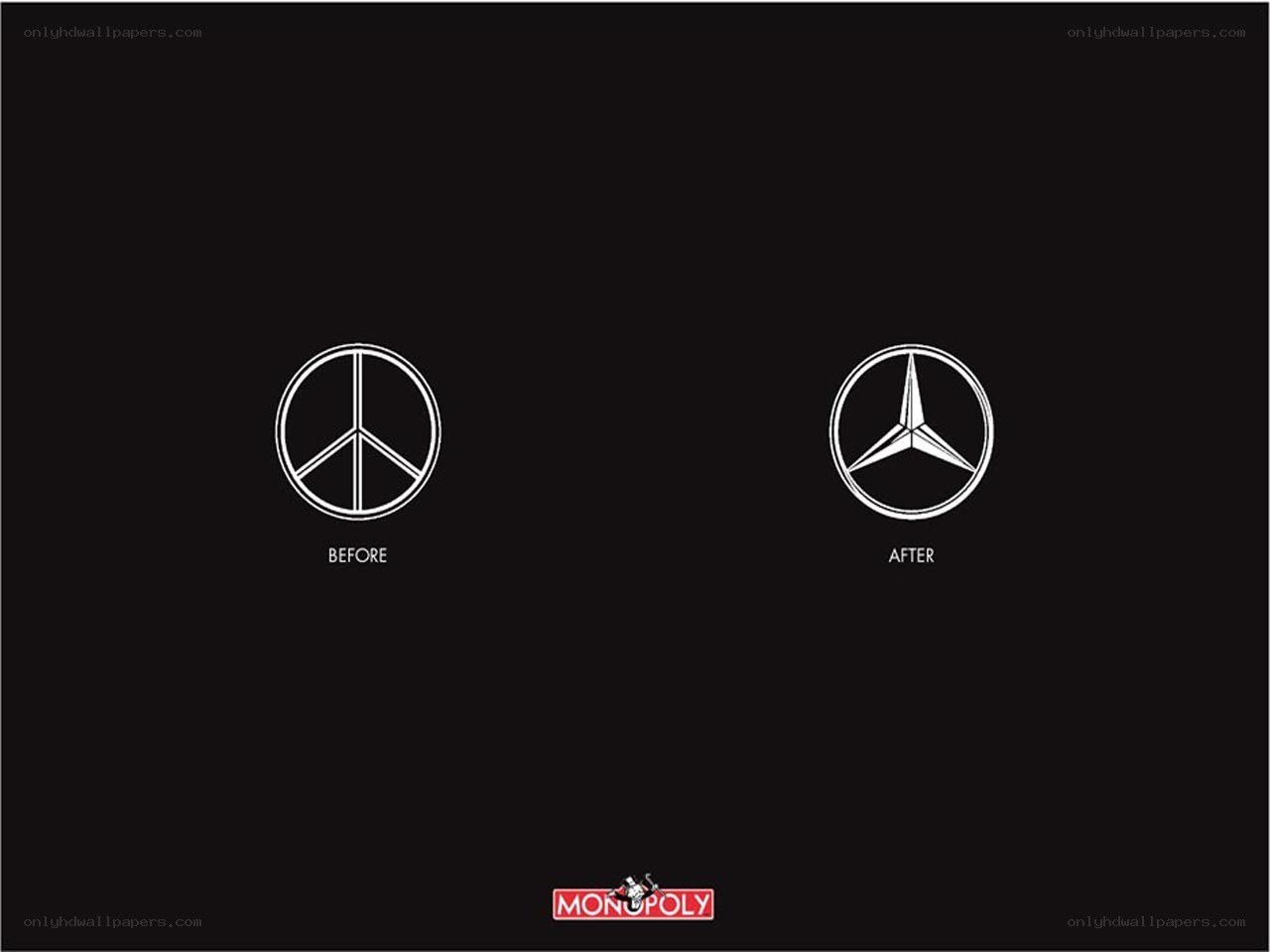 Monopoly ad with peace symbol