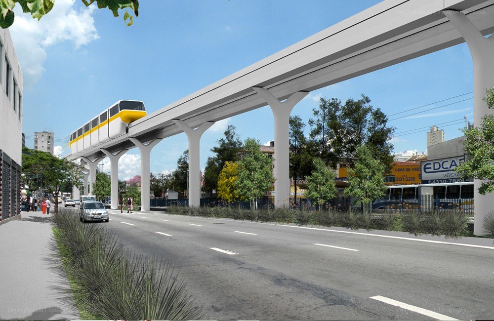 Monorail train on elevated track