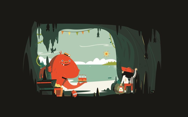 Monster birthday party in cave