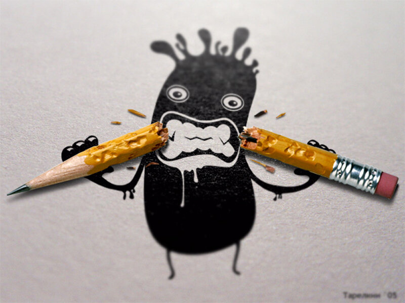 Monster drawing with broken pencils