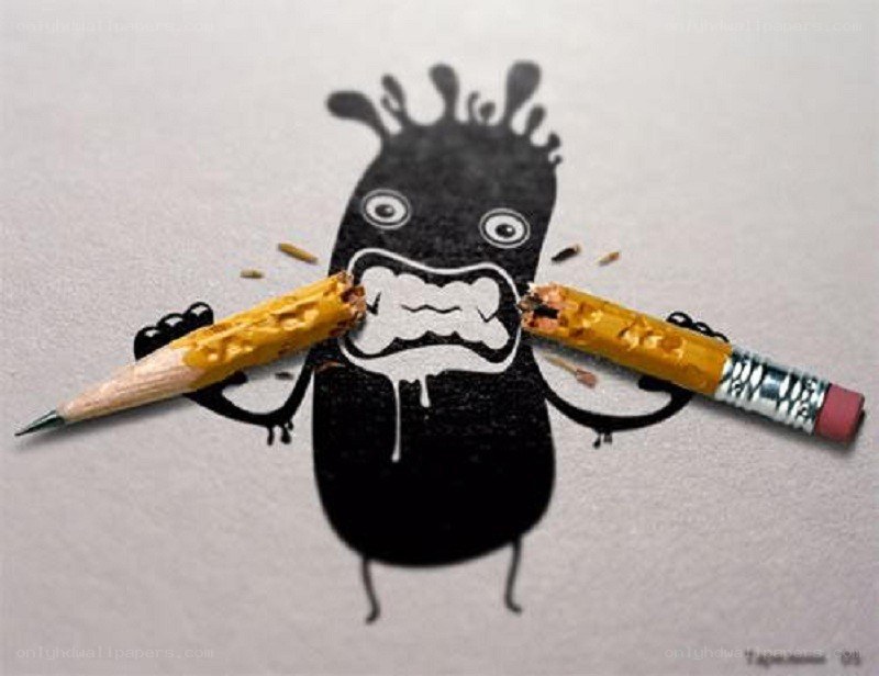 Monster drawing with broken pencils