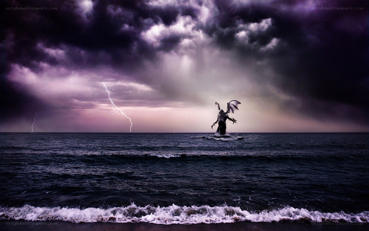 Monster emerges from stormy sea