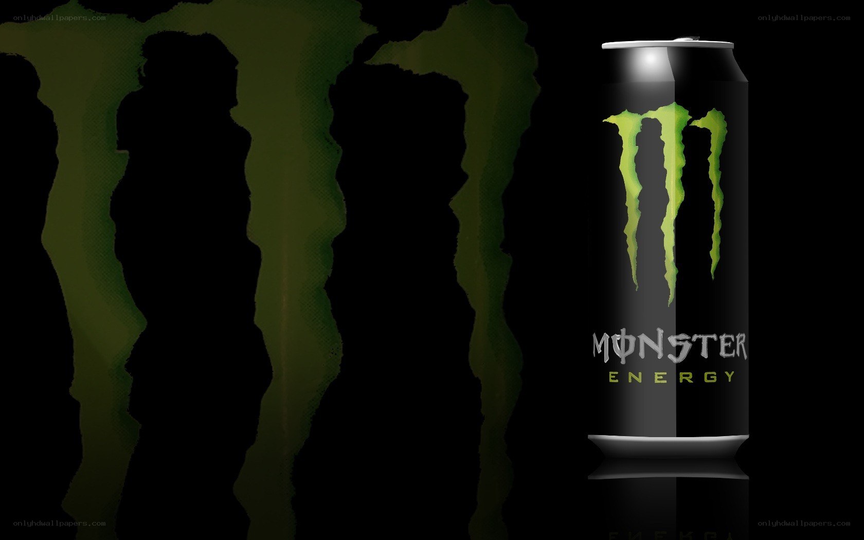 Monster Energy can on black background