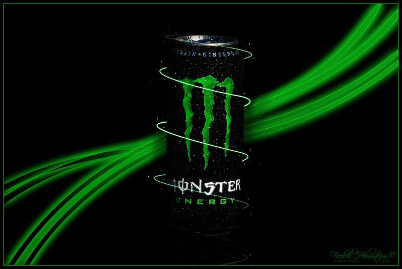 Monster Energy can with green lights