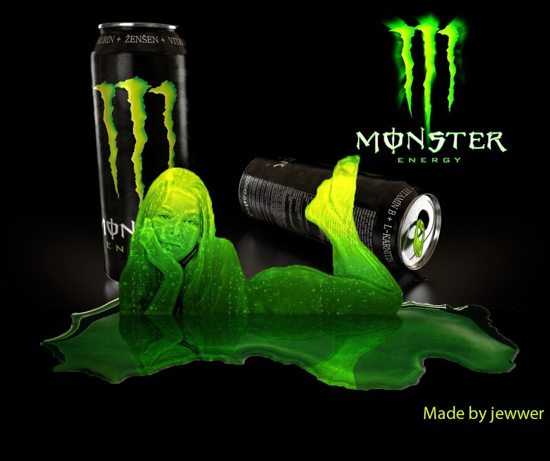 Monster Energy can with green liquid