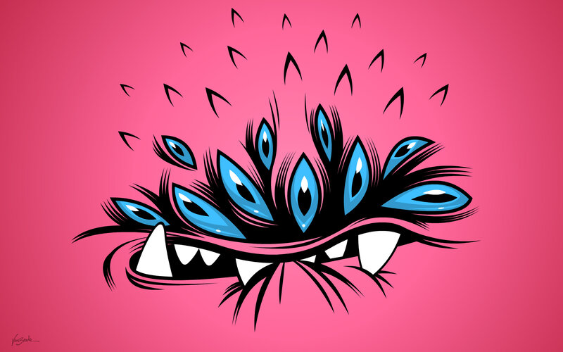 monster face with multiple eyes