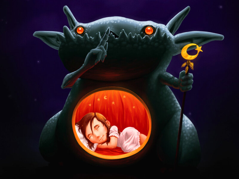 Monster guards sleeping child