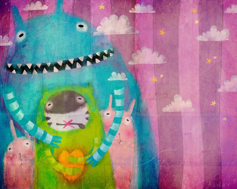 Monster hugging small creatures