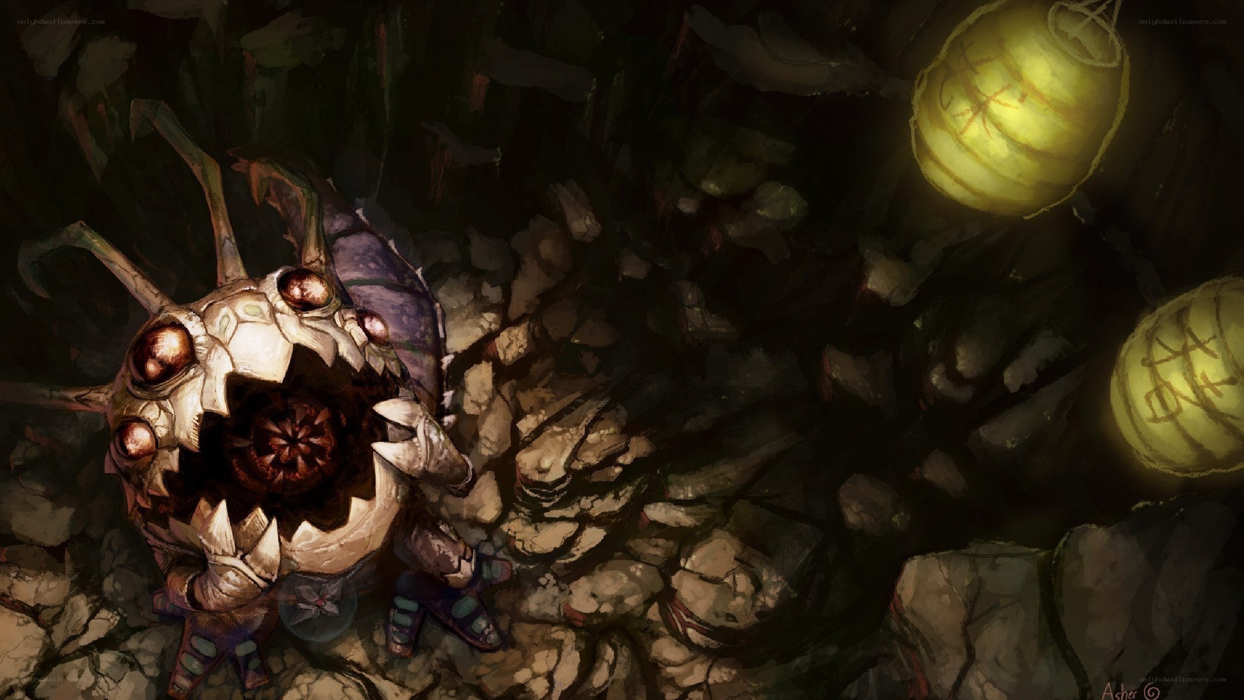 monster in a dark cave