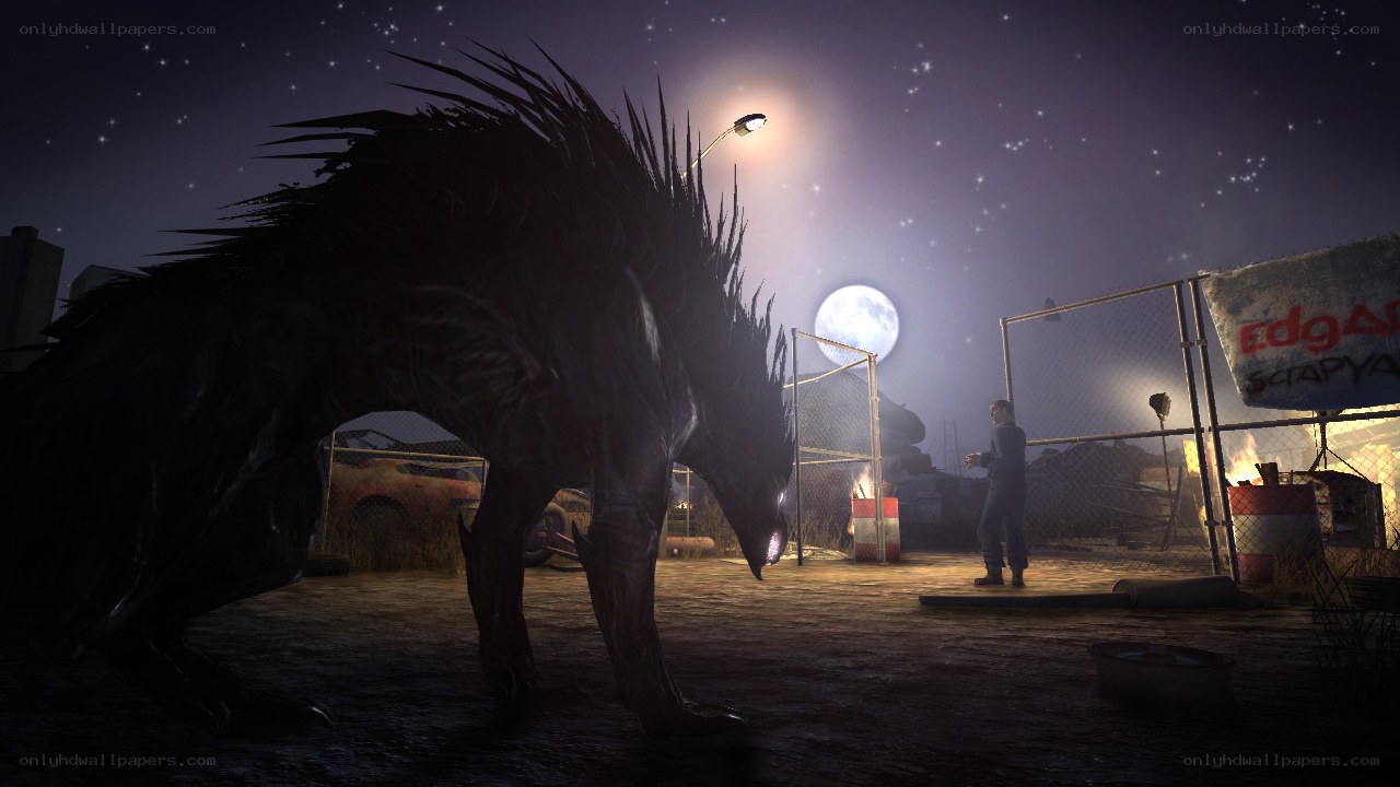 monster in a junkyard at night