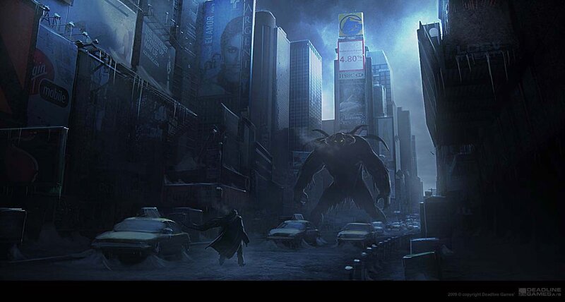 Monster in a snowy city