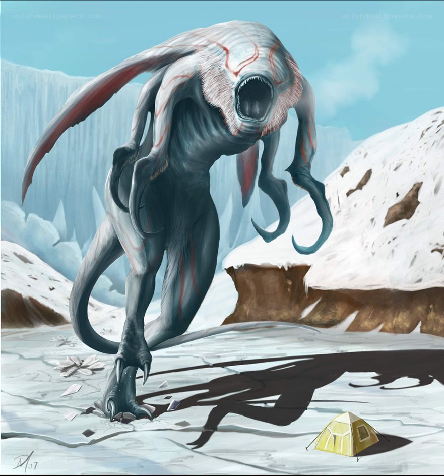 Monster in snowy landscape