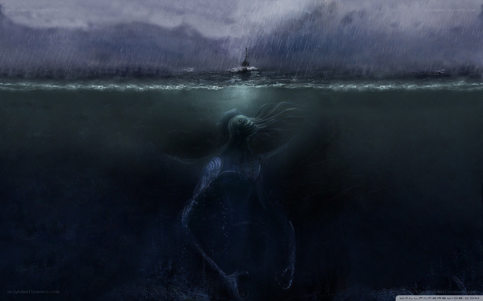 Monster in the stormy sea