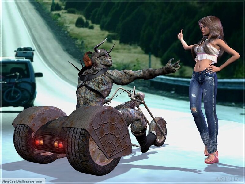 Monster on a trike with woman