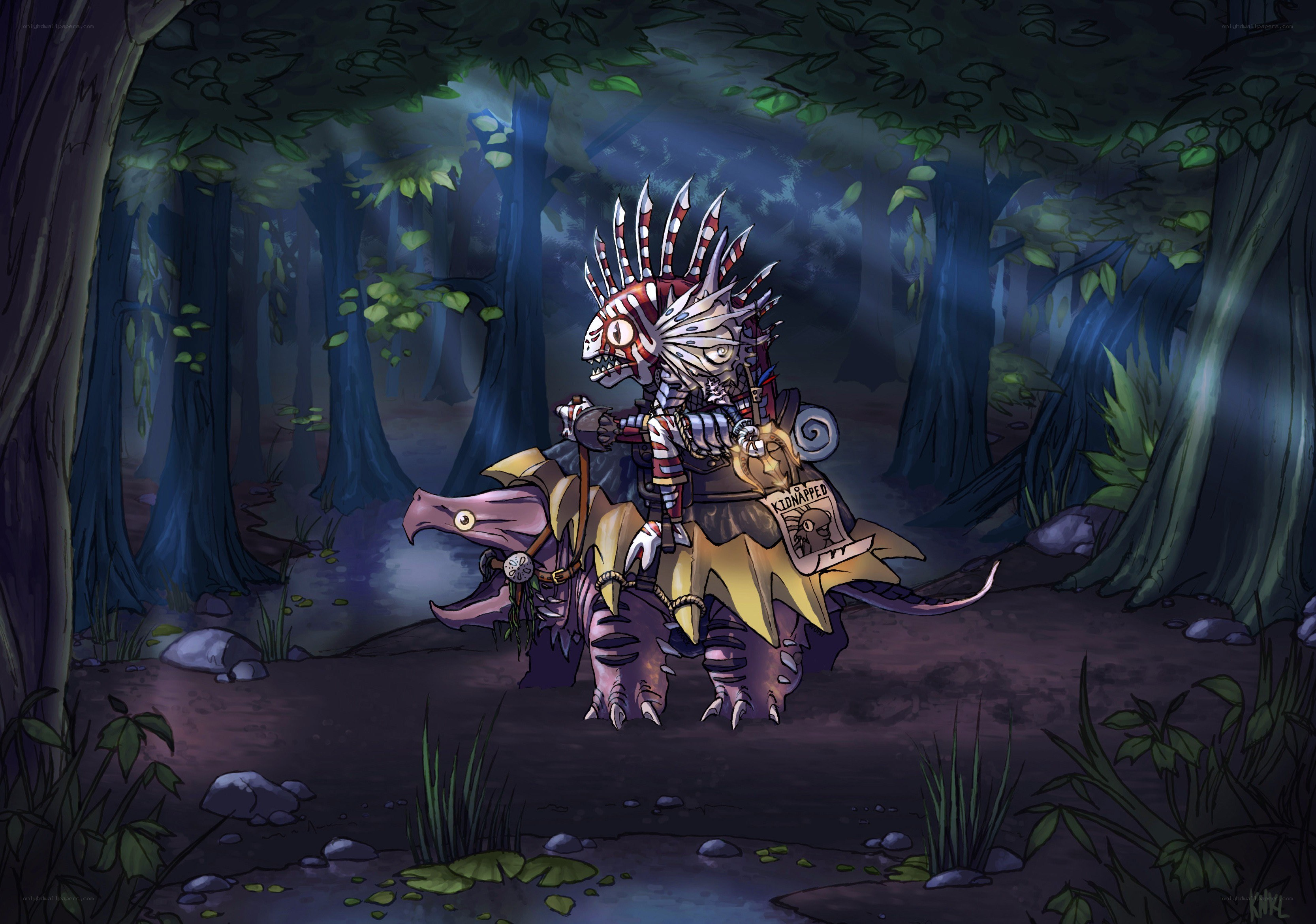 Monster rider in a dark forest