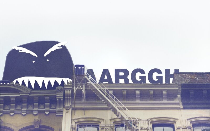 Monster Sign on Building — Gray