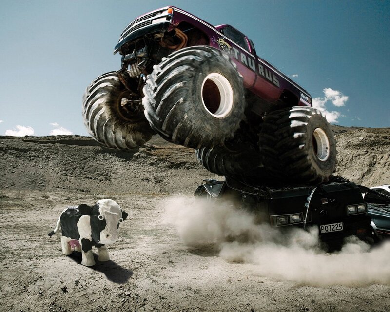 Monster Truck Crushing Car — Purple, Dramatic